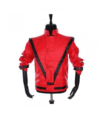 Rare MJ Red THRILLER Leather Jacket Men Gothic Party Style Fashion Jacket 